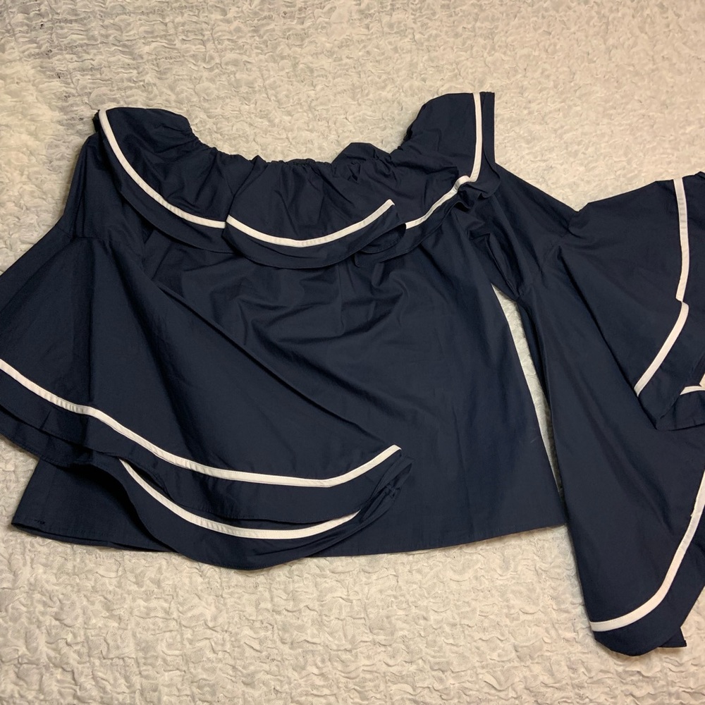 Over the shoulder bell sleeve blouse